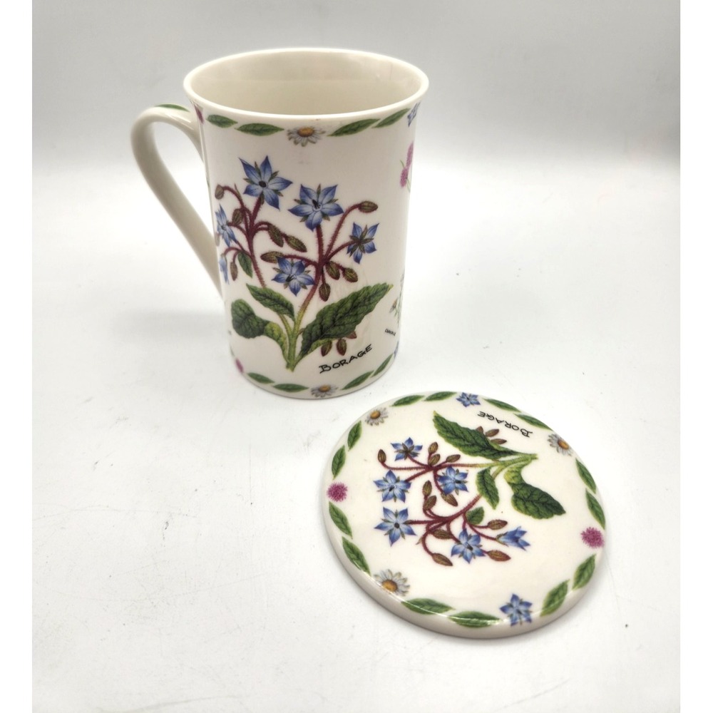 Kent Pottery Porcelain Mug Cup 10 oz with Lid Sage Herbs